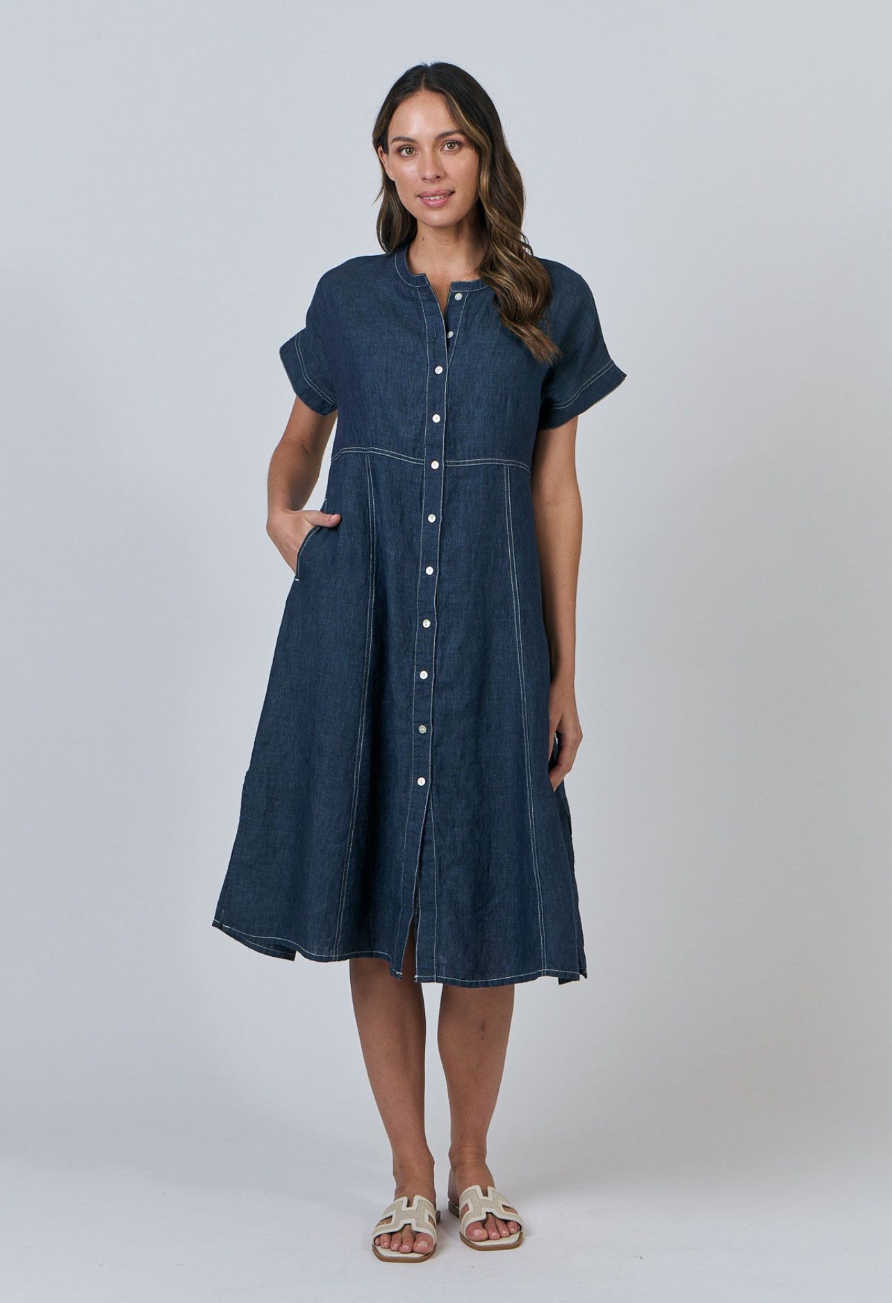 NATURALS by O&J | WOMEN’S FASHION | POSEIDON SHORT SLEEVED LINEN DRESS