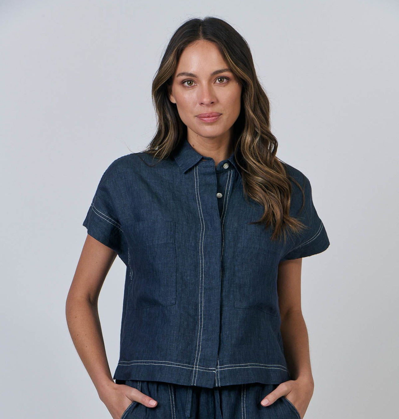 NATURALS by O&J | WOMEN’S FASHION | POSEIDON SHORT SLEEVED LINEN SHIRT