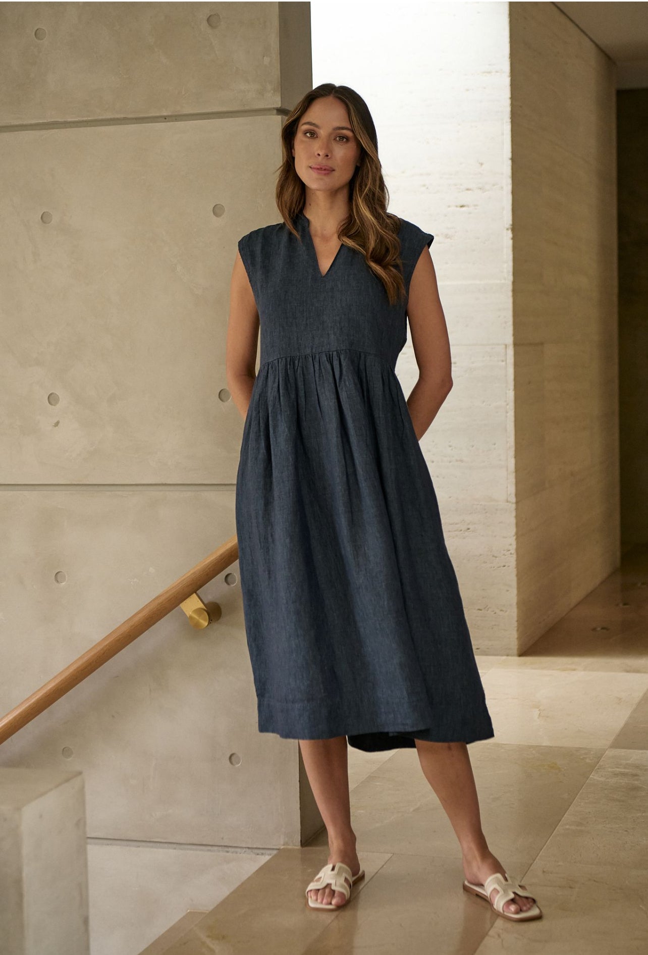 NATURALS by O&J | WOMEN’S FASHION | POSEIDON CAP SLEEVE LINEN DRESS