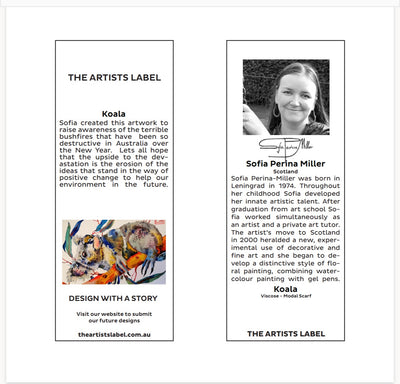 Advertisement for The Artists Label featuring a woman and text about her artwork.