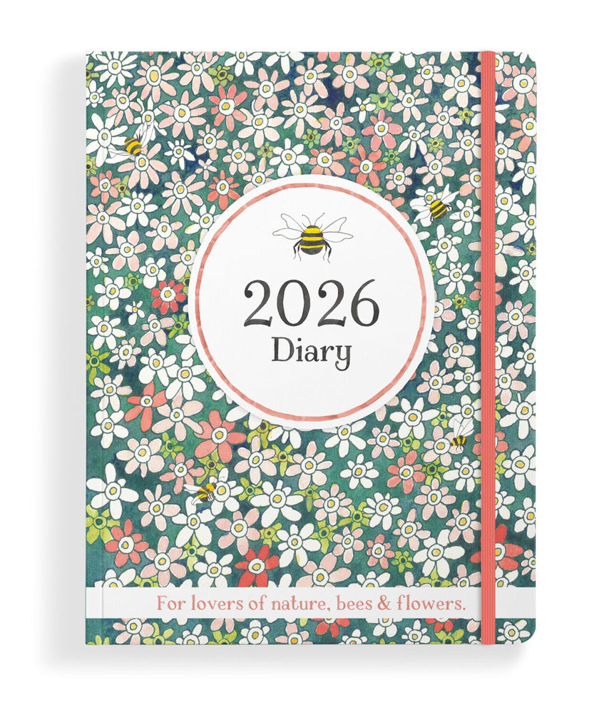 Diary cover with floral design and '2026 Diary' text on a white background