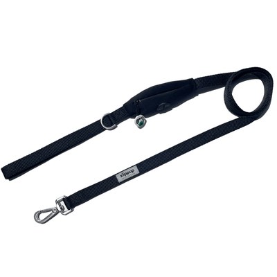 Ziippup black dog lead made from recycled plastic bottles, eco-friendly and durable.