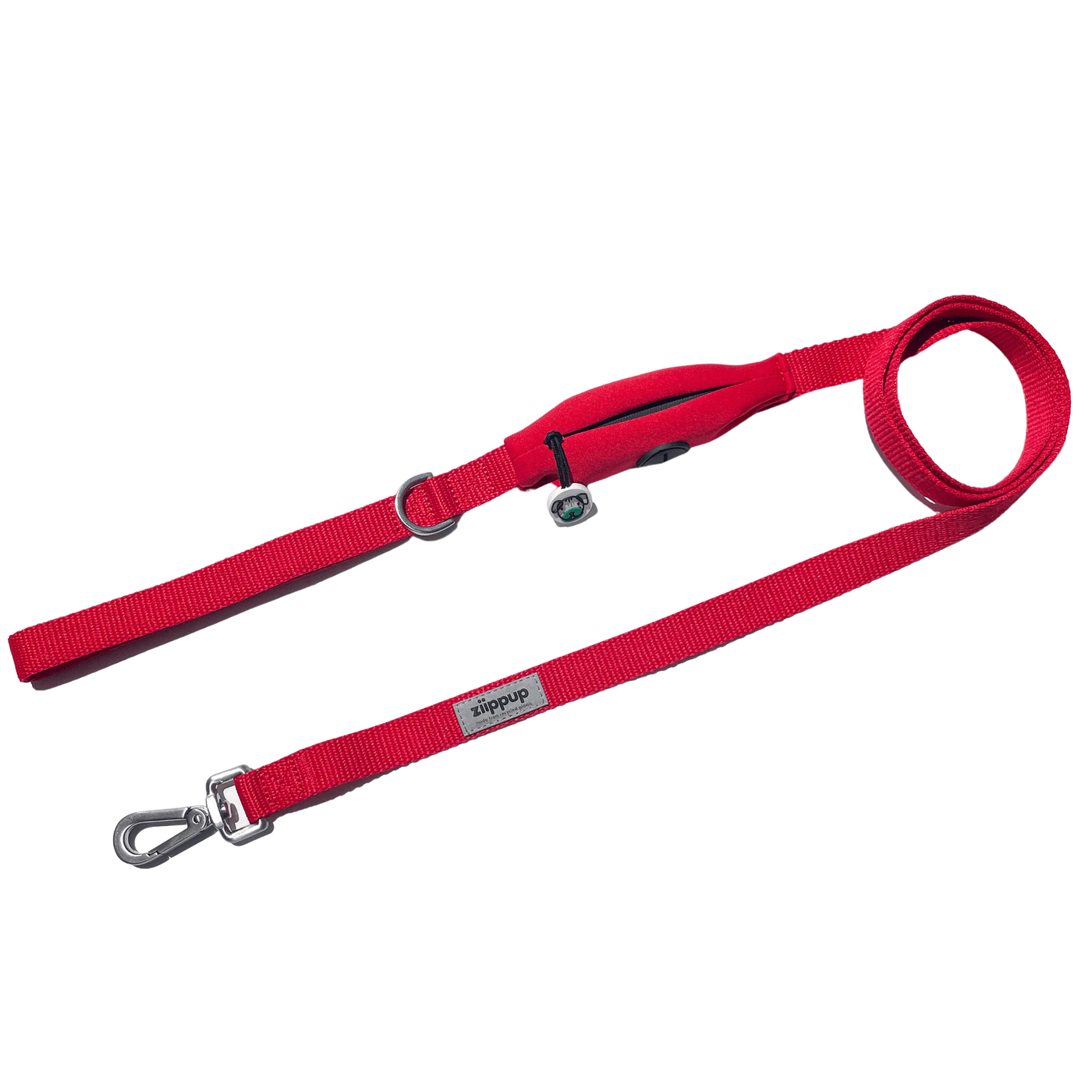 Ziippup red dog lead made from recycled plastic bottles, eco-friendly and durable.