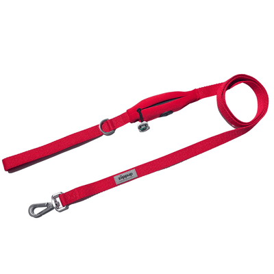 Ziippup red dog lead made from recycled plastic bottles, eco-friendly and durable.